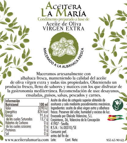 Aceite De Oliva Virgen Extra Macerado A La Albahaca 50 Cl Cristal