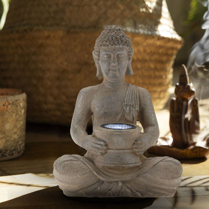 Luz Solar De Buda Polystone Plata Oxidada 21x14x28cm_3