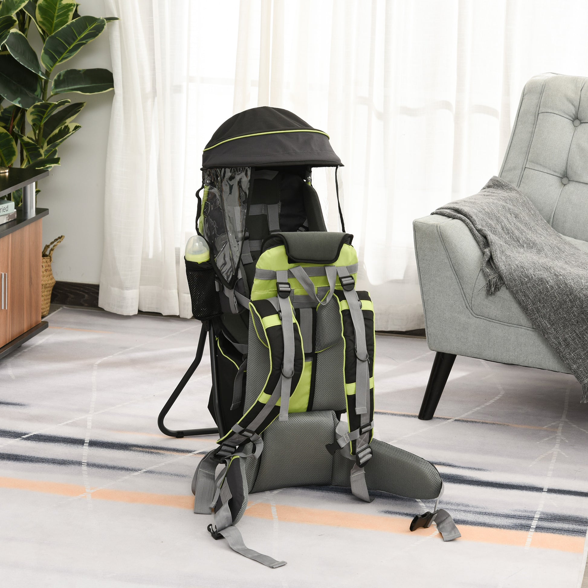 Homcom Mochila Portabebés Plegable Con Techo Impermeable Para 6-36 Meses Verde_1