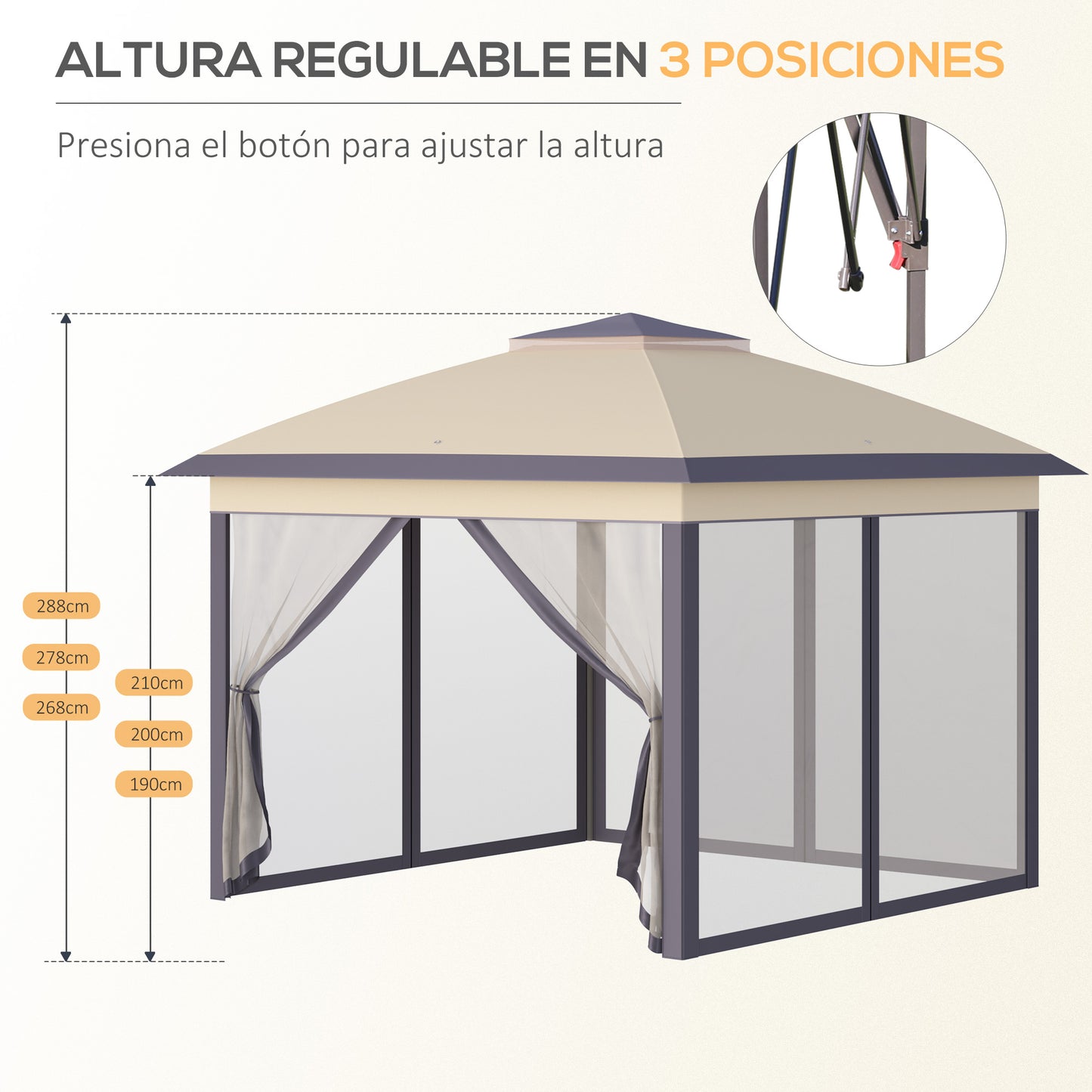 Outsunny Carpa Plegable 3,3x3,3x2,88m Altura Ajustable Doble Techo 4 Mosquiteras_5