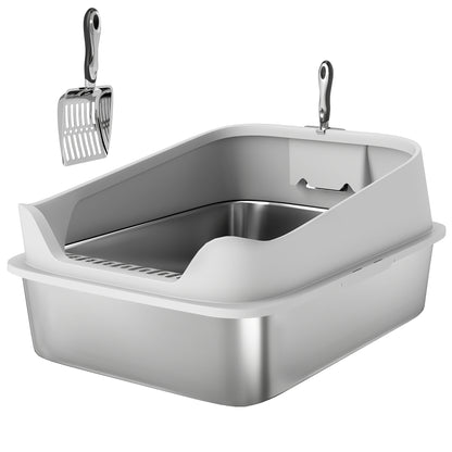 Pawhut Arenero Para Gatos De Acero Inoxidable Xxl Con Borde Alto 70x50x30cm Gris_0
