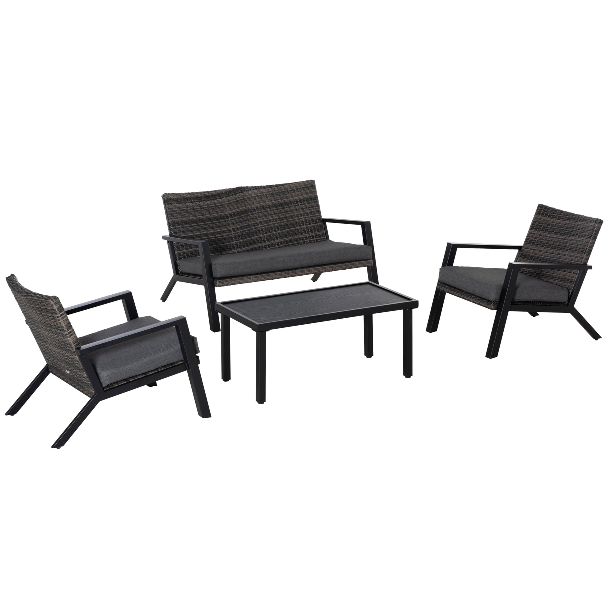 Outsunny Conjunto De Muebles De Jardín De Ratán 4 Piezas Con Sofás Y Mesa Negro_0