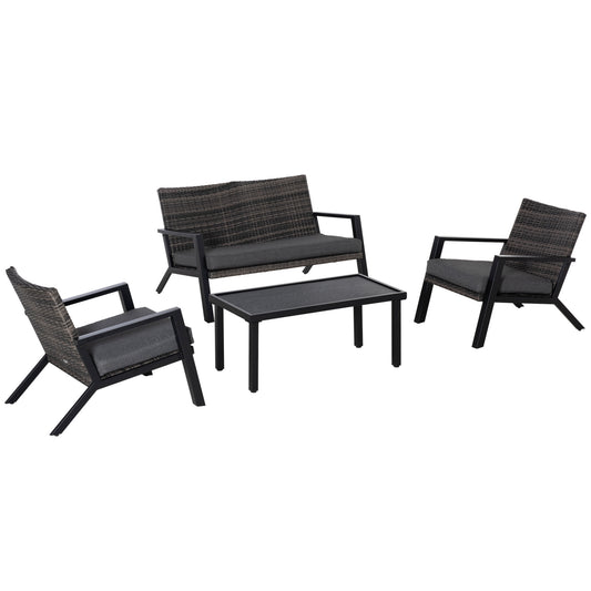 Outsunny Conjunto De Muebles De Jardín De Ratán 4 Piezas Con Sofás Y Mesa Negro_0