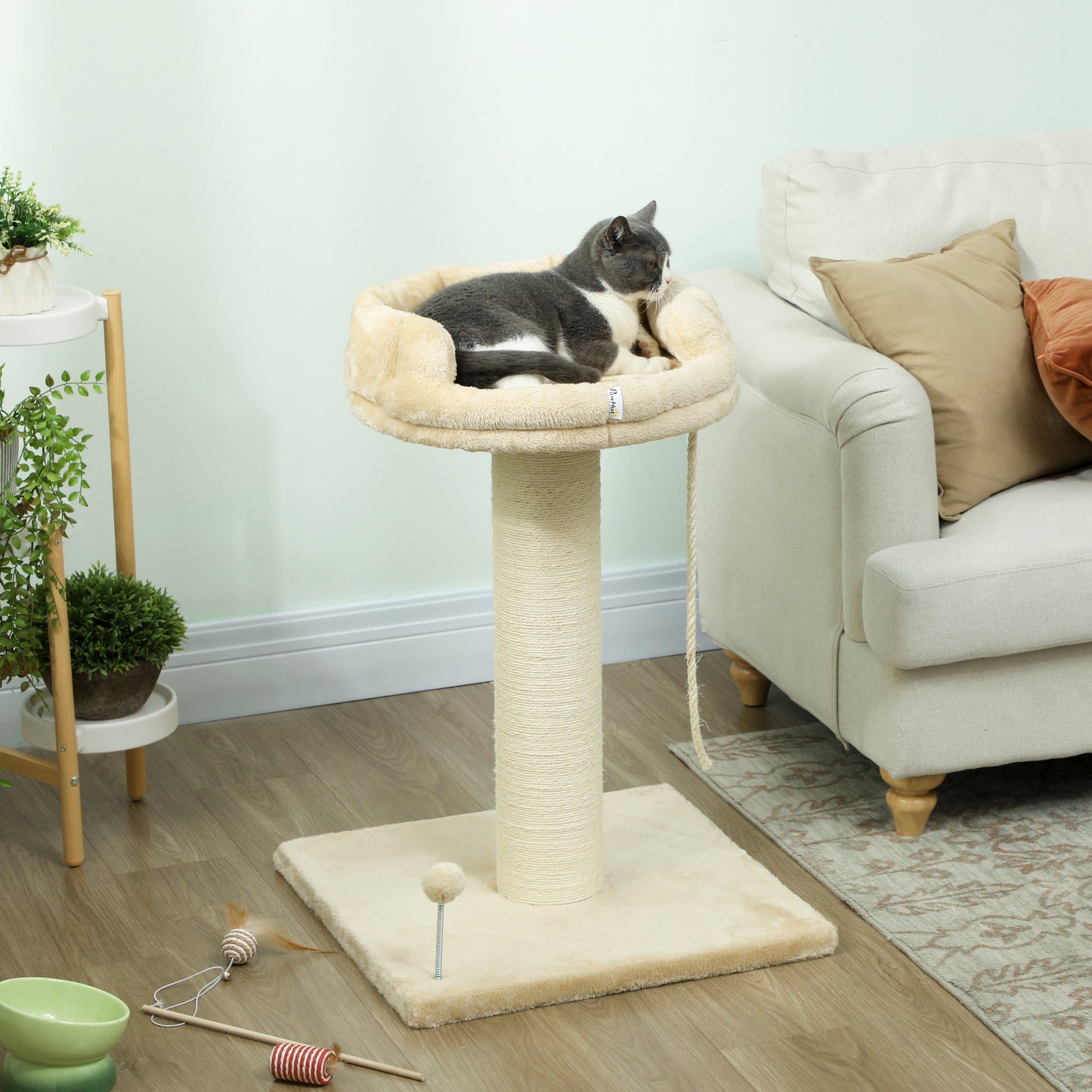 Pawhut Árbol Rascador Para Gatos De 2 Niveles Con Plataforma Bola Poste De Sisal_1
