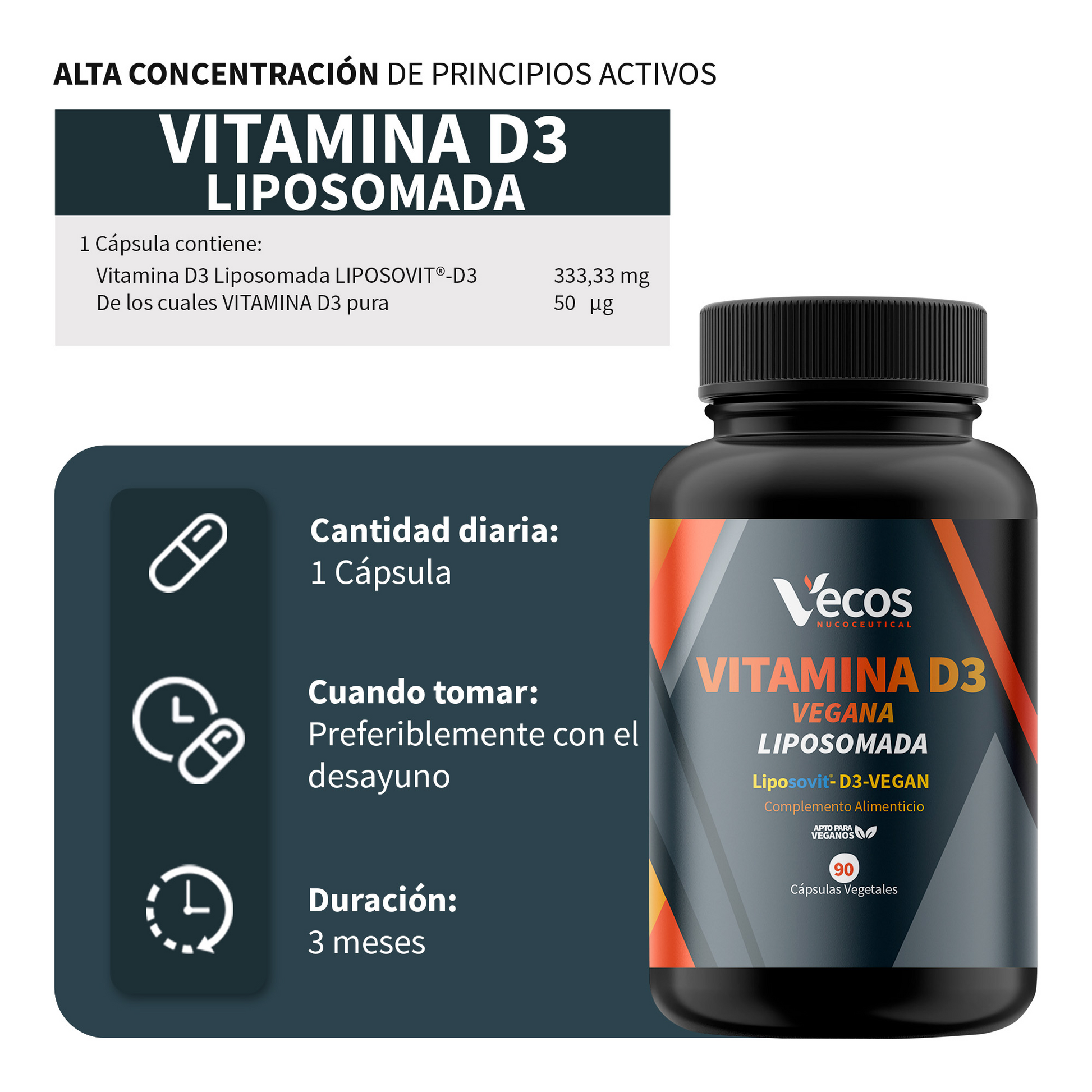 Vitamina D3 Vegana Liposovit® Vecos 90 Cápsulas | Salud Ósea E Inmune | 2000 Ui Por Cápsula_2