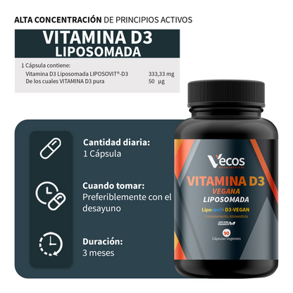 Vitamina D3 Vegana Liposovit® Vecos 90 Cápsulas | Salud Ósea E Inmune | 2000 Ui Por Cápsula_2