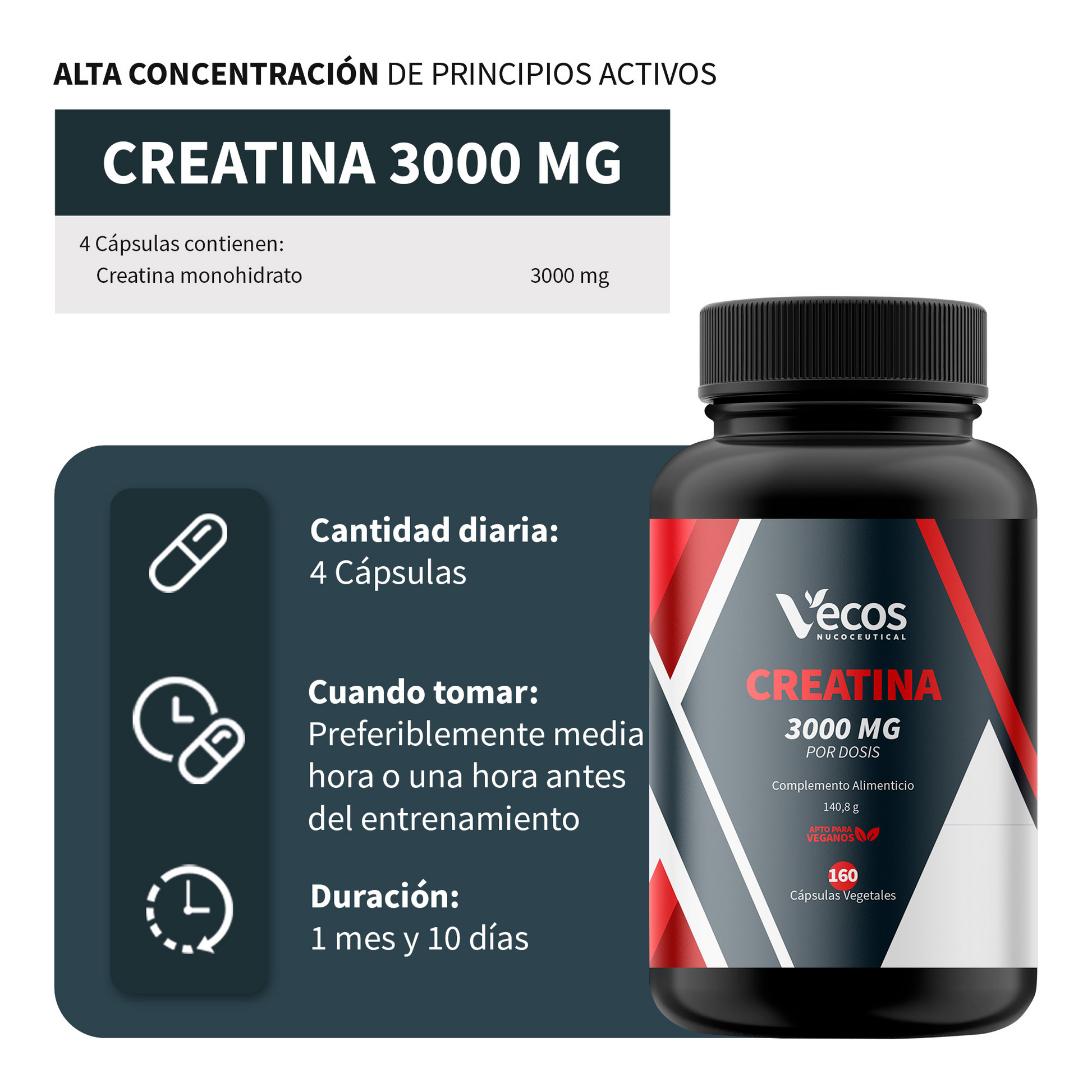 Creatina Monohidrato 3000 Mg Vecos 160 Cápsulas | Mejora El Rendimiento Físico En Ejercicios De Alta Intensidad_2