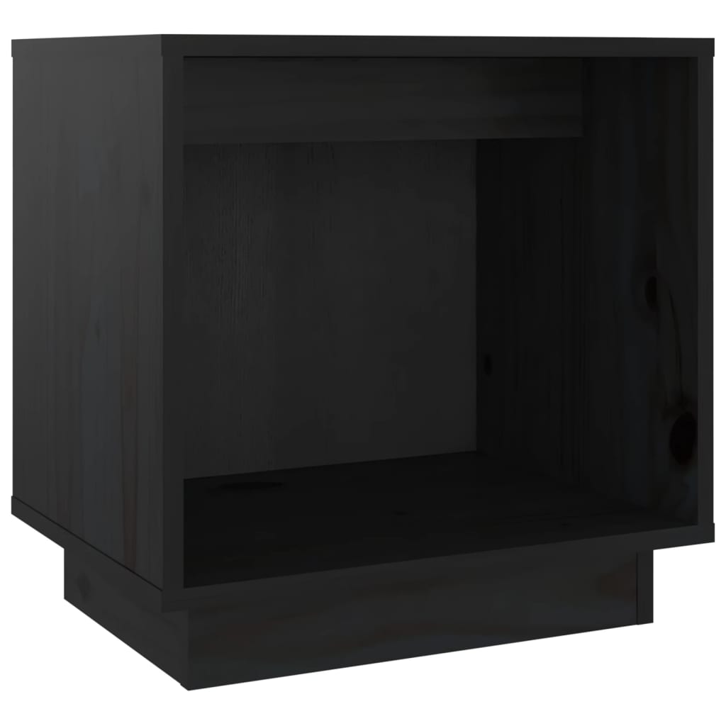 Mesita De Noche De Madera Maciza De Pino Negro 40x30x40 Cm_0