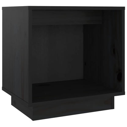 Mesita De Noche De Madera Maciza De Pino Negro 40x30x40 Cm_0