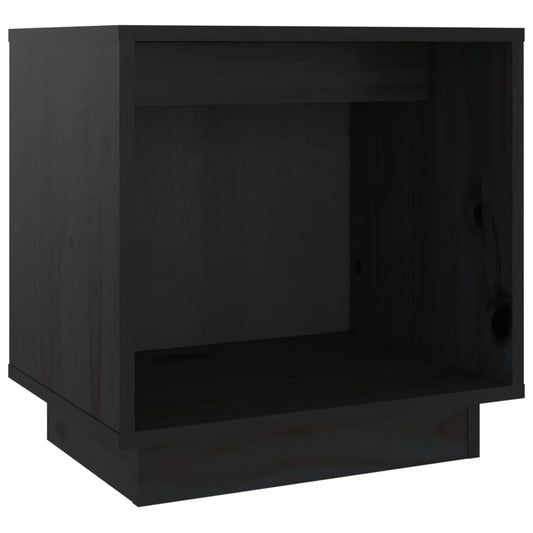 Mesita De Noche De Madera Maciza De Pino Negro 40x30x40 Cm_0