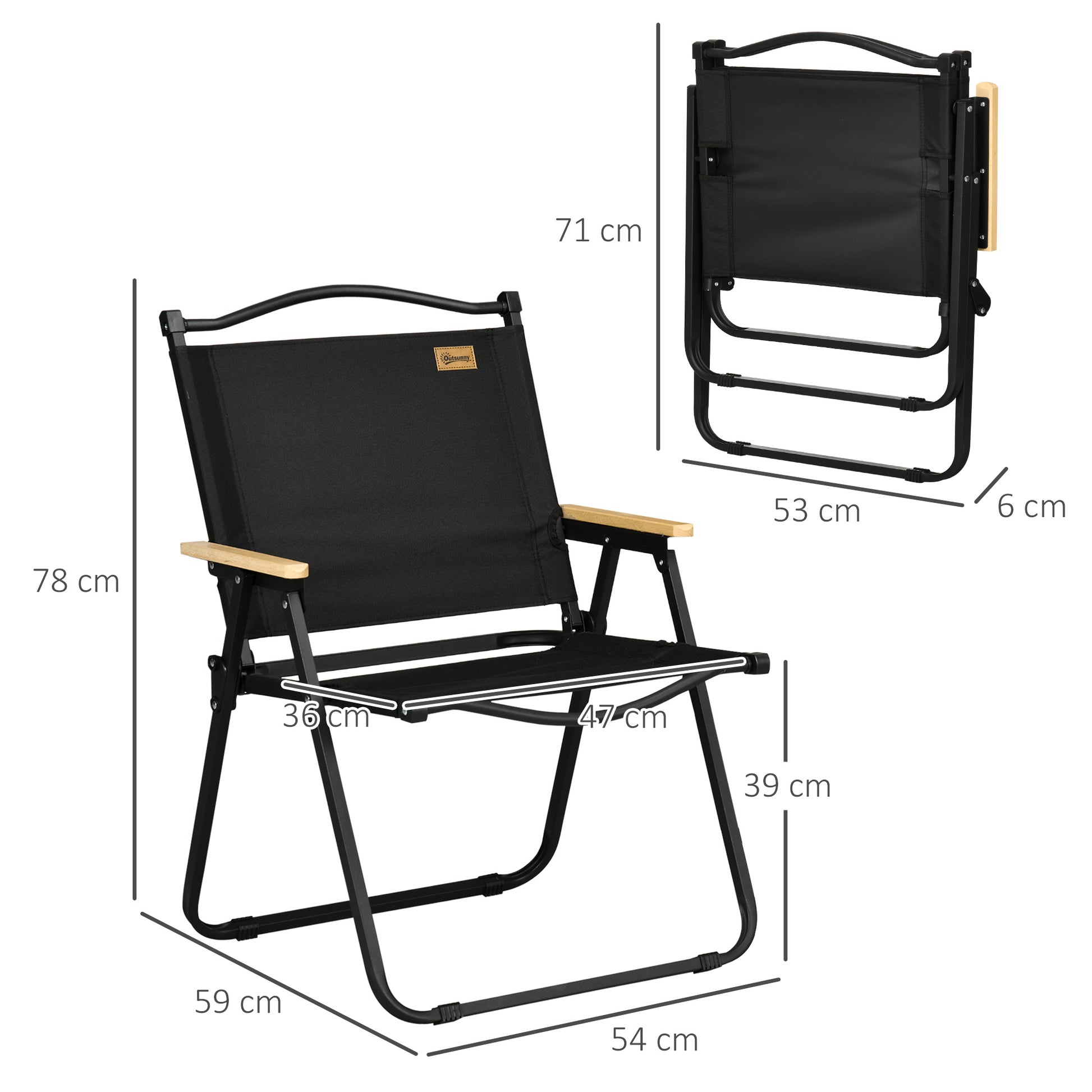 Outsunny Pack De 2 Sillas Plegable De Camping Con Reposabrazos Negro_2