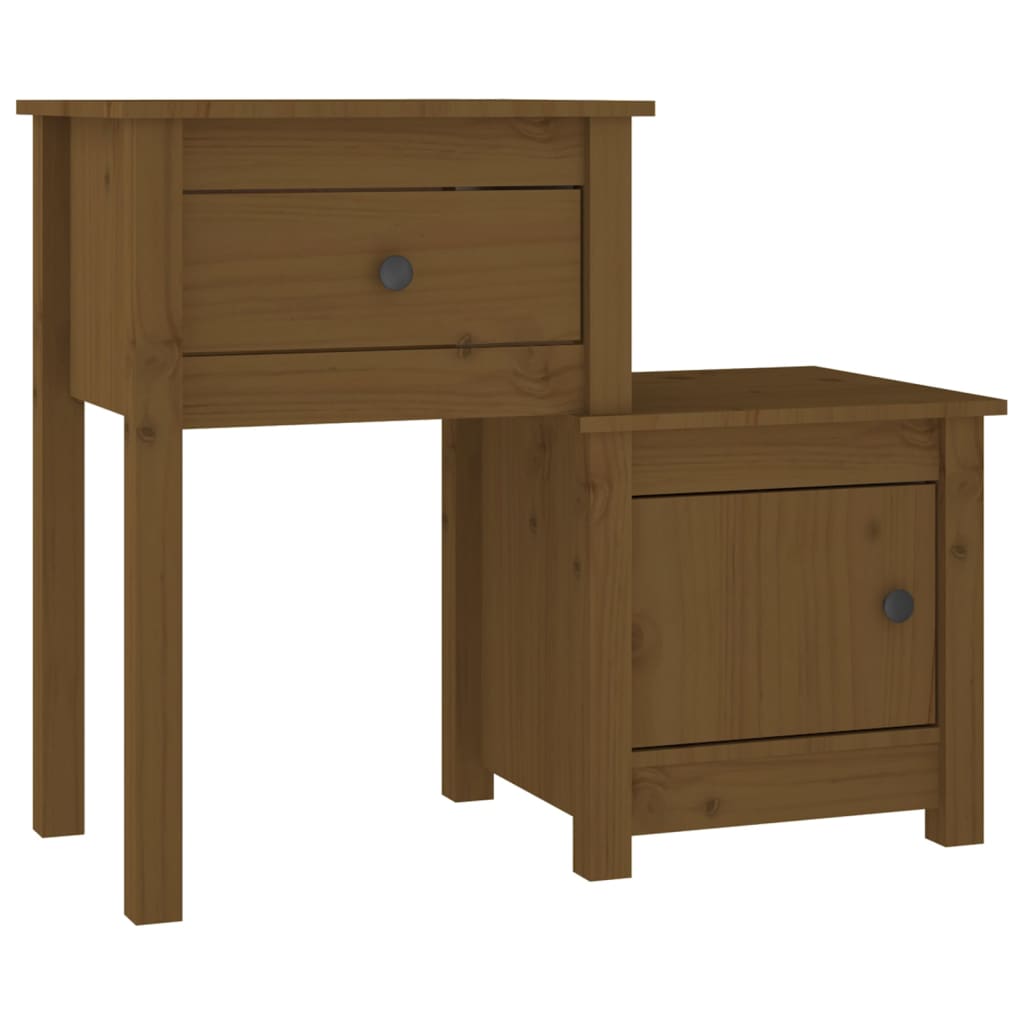 Mesita De Noche Madera Maciza Pino Marrón Miel 79,5x38x65,5 Cm_0