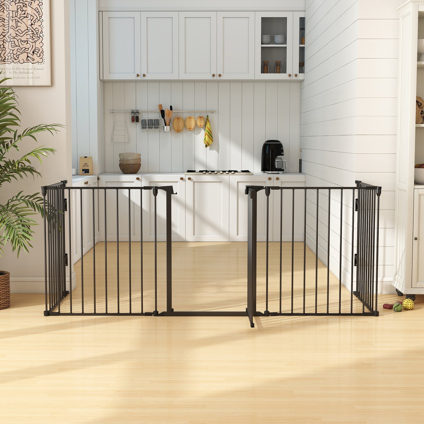 Pawhut Barrera De Seguridad 300 Cm Parque Para Perros De 5 Paneles Negro_1