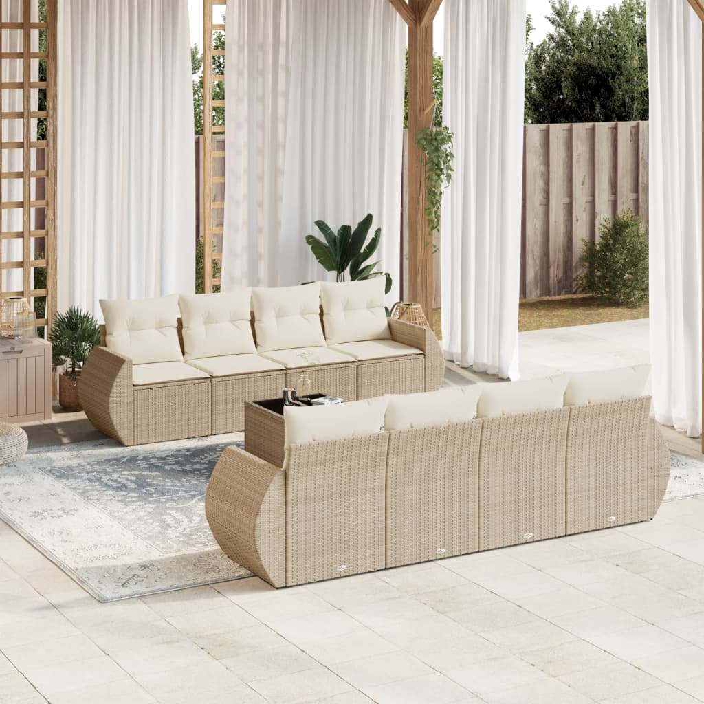 Set De Sofás De Jardín 9 Pzas Con Cojines Ratán Sintético Beige / Vetonek_2