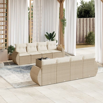 Set De Sofás De Jardín 9 Pzas Con Cojines Ratán Sintético Beige / Vetonek_2