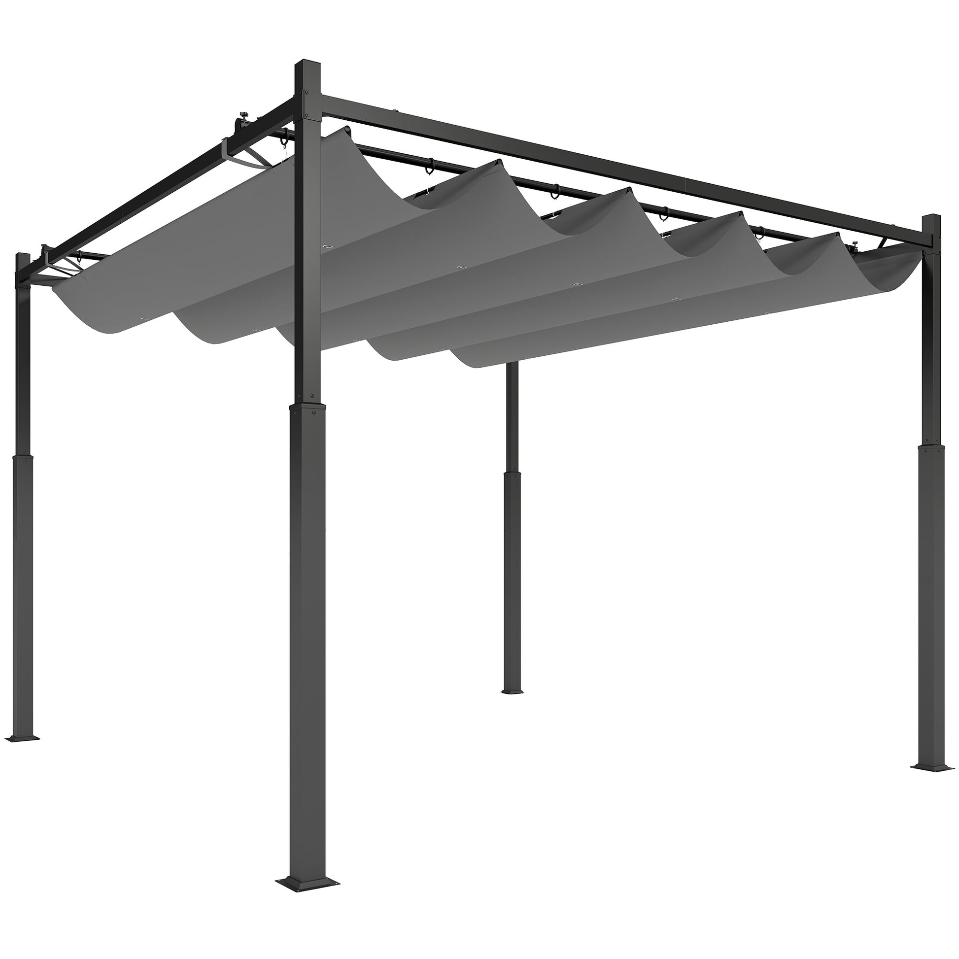 Outsunny Pérgola De Jardín 3x3 M Con Techo Retráctil Y Accesorio Magnético Gris_0