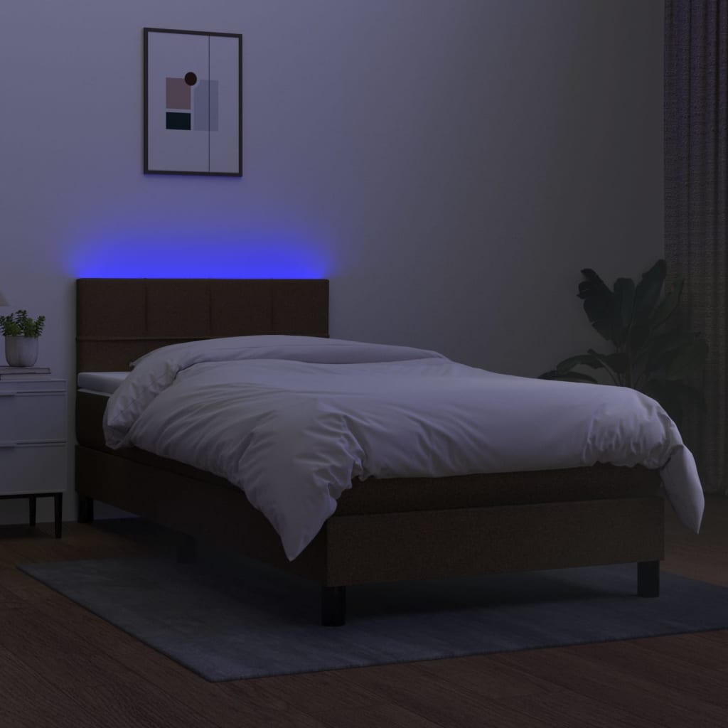 Cama Box Spring Colchón Y Luces Led Tela Marrón Oscuro 80x200cm / Vetonek_4