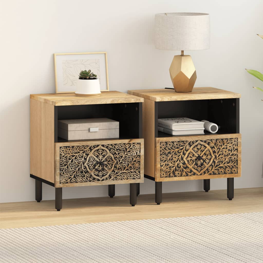 Mesitas De Noche 2 Uds Madera Maciza De Mango 40x33x46 Cm_1