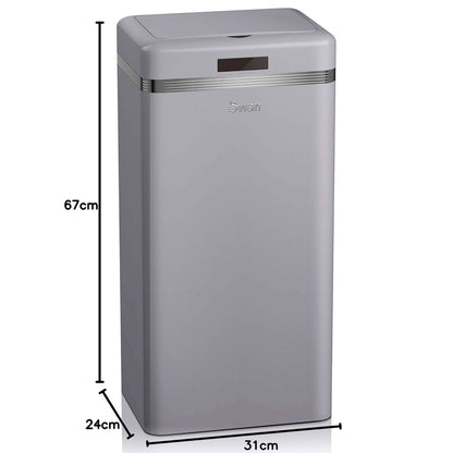Cubo Basura Cocina Sensor De Apertura Automática, Metálico, Capacidad 45 Litros, Diseño Vintage, Swan, Swka4500grneu, Gris