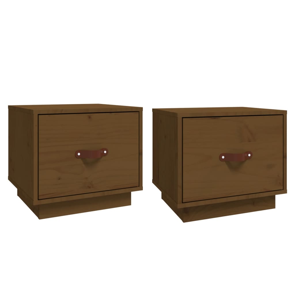 Mesitas De Noche 2 Uds Madera De Pino Marrón Miel 40x34x35 Cm_0