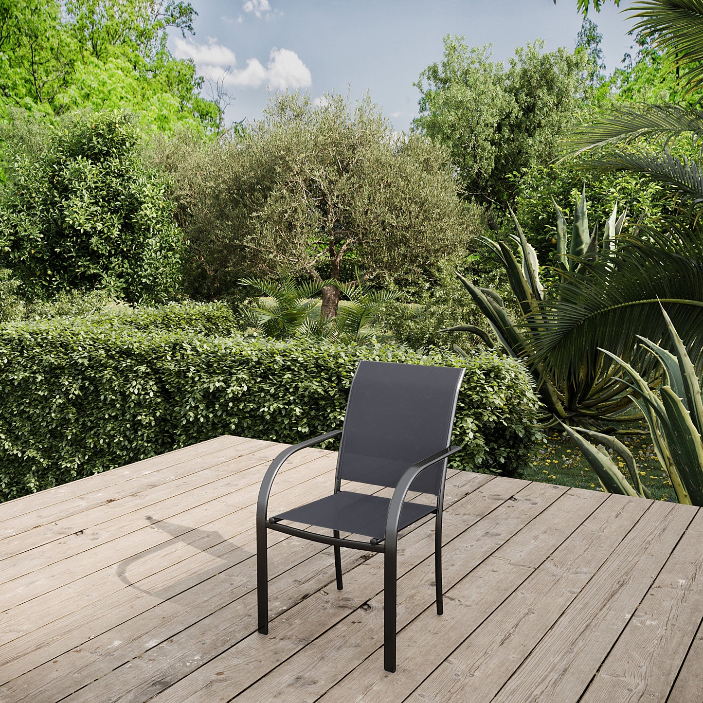 Lote De 4 Sillones De Jardín Apilables Gris Antracita - Muebles De Jardín - Texaline Aluminio 65x56x86cm_3