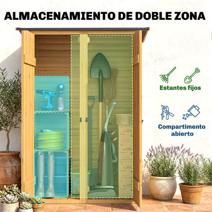 Outsunny Caseta De Jardín De Madera 115x53x156 Cm Con 2 Estantes Y 2 Puertas_3