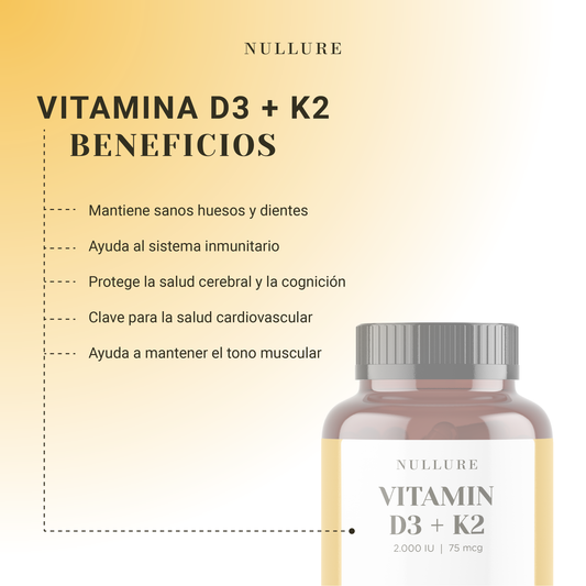 Vitamina d3 + k2 mk7 nullure – sistema inmune, corazón y huesos, fácil absorción (180 cápsulas)