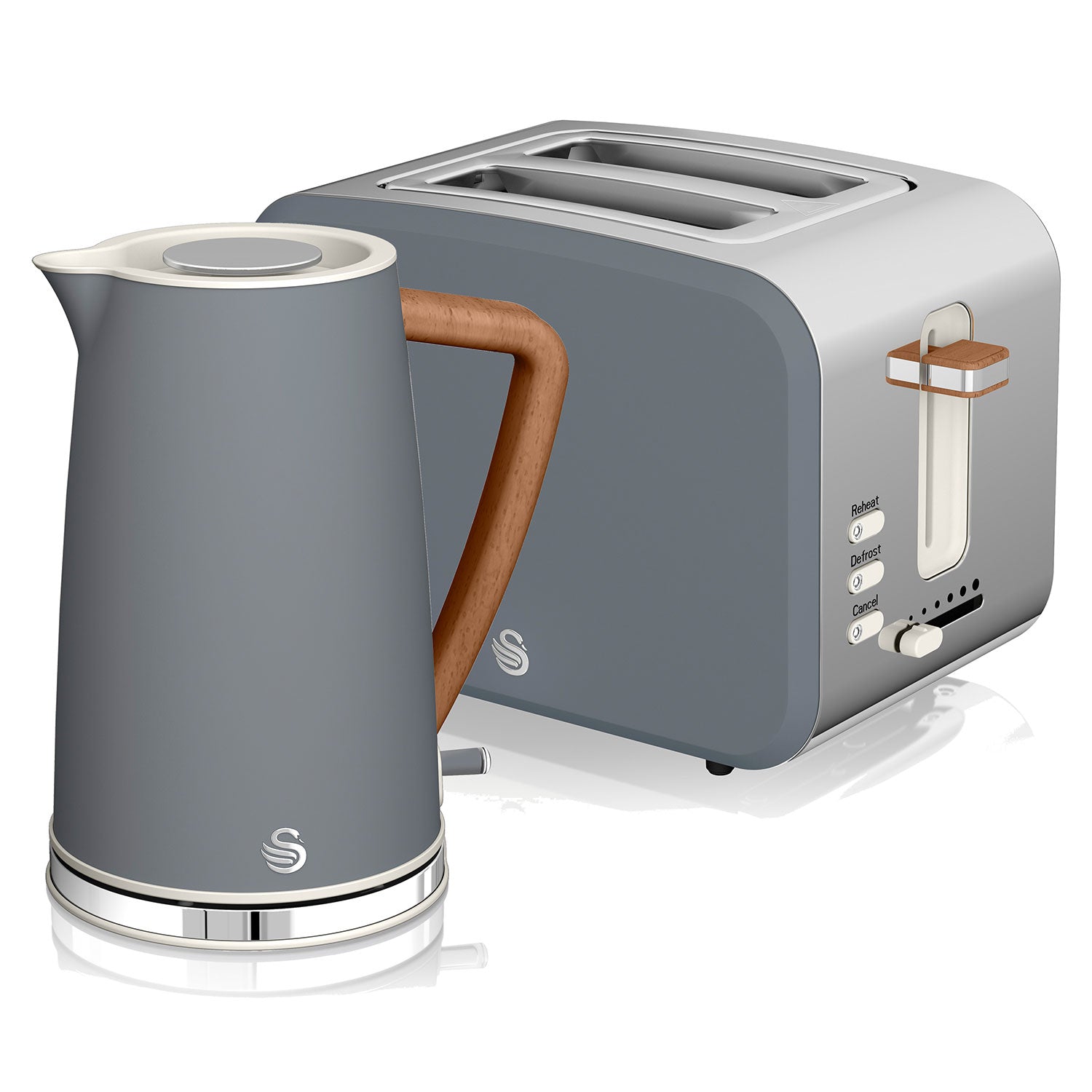 Swan Nordic Set Desayuno, Hervidor Agua 1,7 L, Tostadora Ranura Ancha 2 Rebanadas, Diseño, Stp2090gryneu, Gris 2200w_0