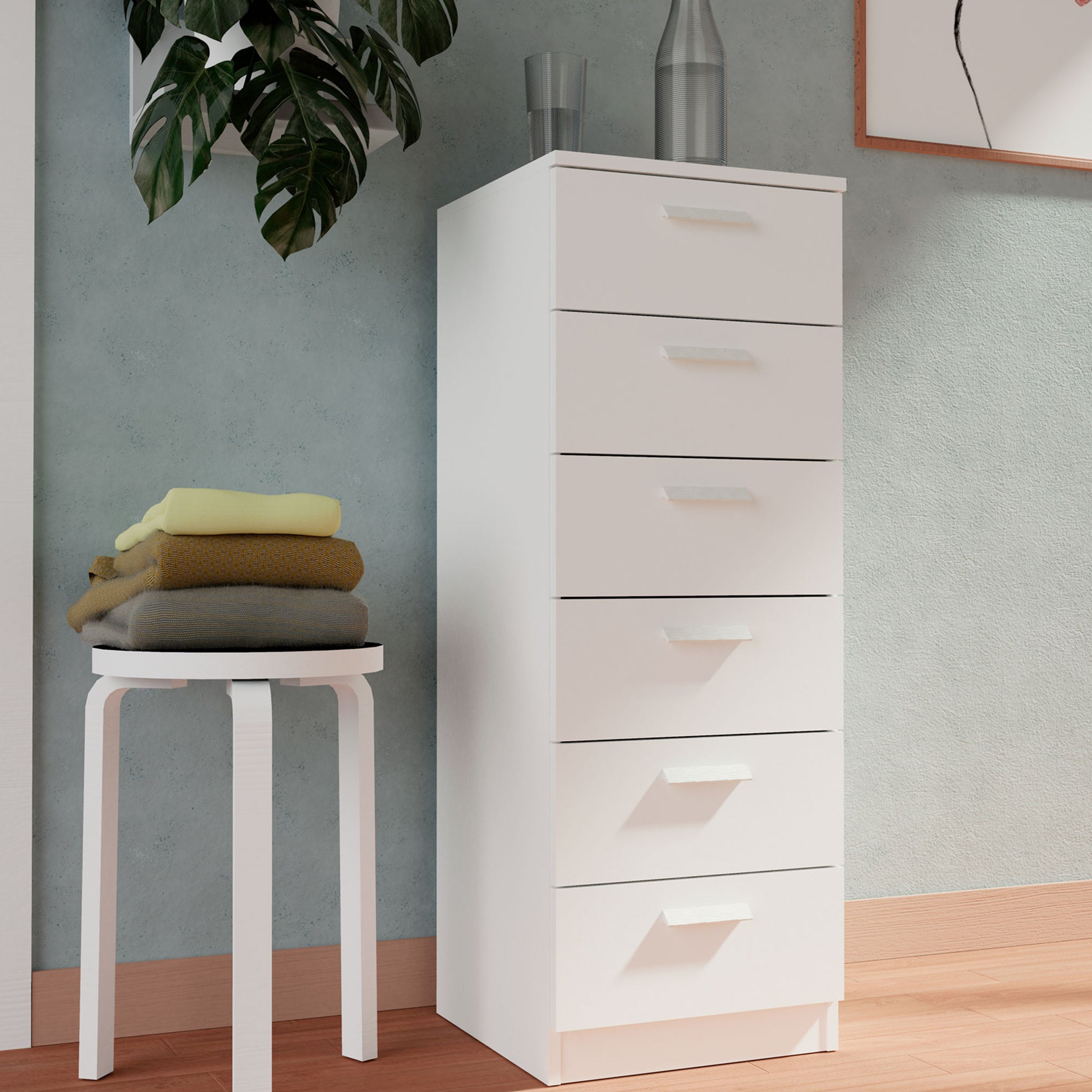 Cajonera Dormitorio Sinfonier Alto, Cómoda 6 Cajones, 110x40x40 Cm (alto X Ancho X Profundo), Briebe, Nova, Blanco_1