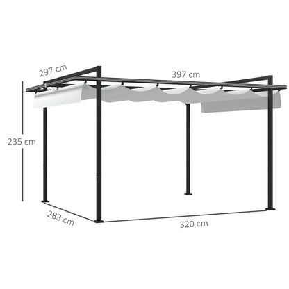 Outsunny Pérgola 3x4 M Con Techo Retráctil De Poliéster Blanco Y Gris Oscuro_2