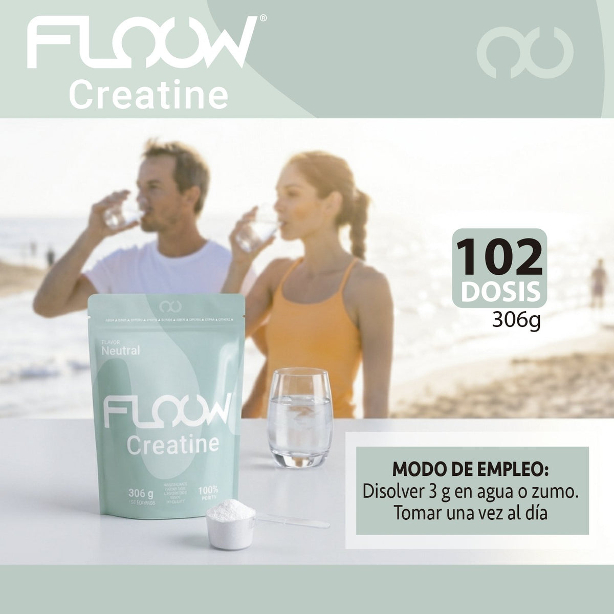 Creatina Monohidratada Sin Sabor (neutra) Pack 2 X 306 G - 612 G (180 Dosis) Floow Creatine En Polvo Pura Sin Azúcar_2