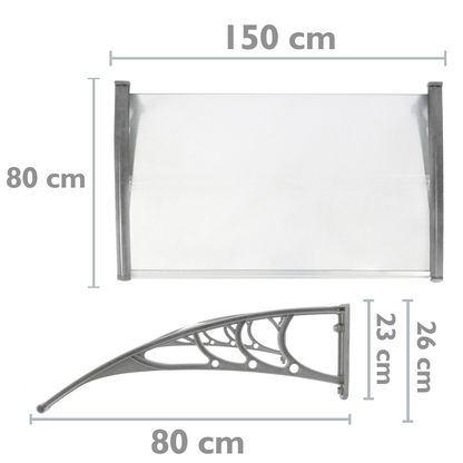 Tejadillo De Protección 150x80cm Marquesina Para Puertas Y Ventanas Gris_1