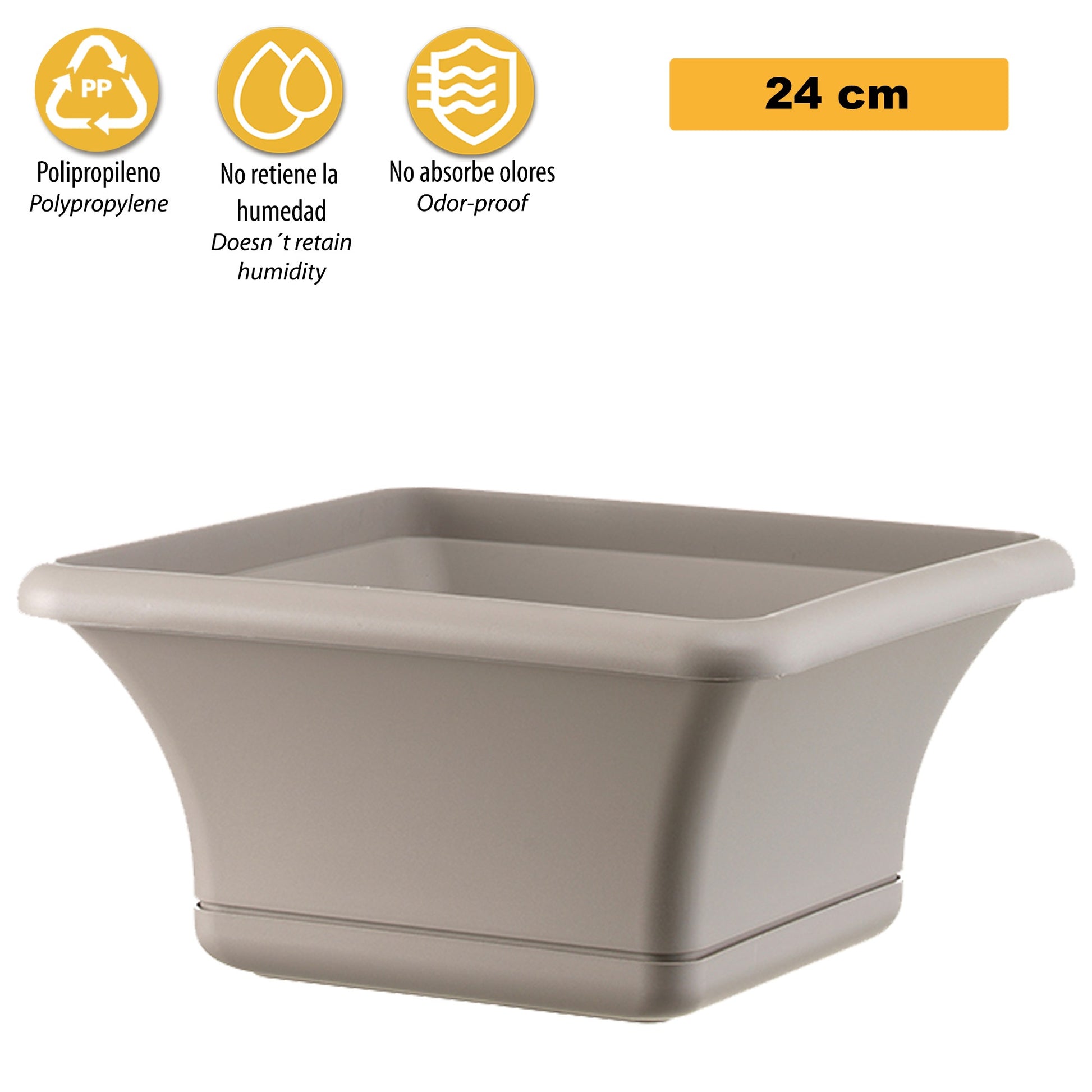 Maceta Cuadrada 24 Cm Con Platillo Gris_2