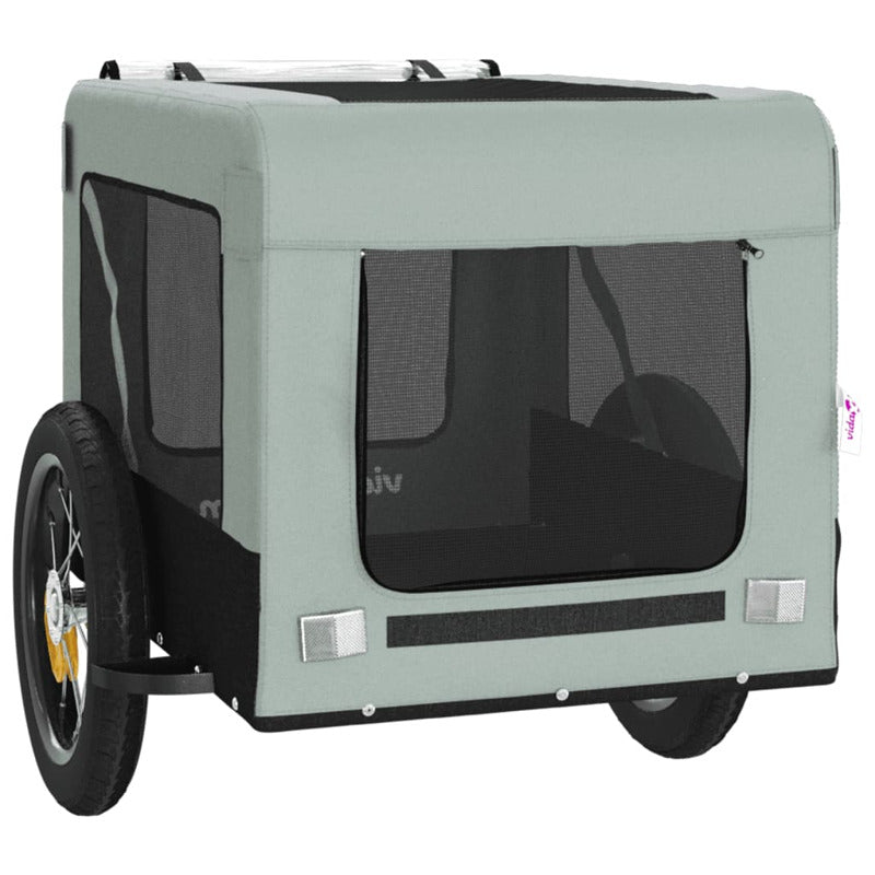 Vidaxl Remolque De Bicicleta Mascotas Hierro Tela Oxford Gris Negro_5