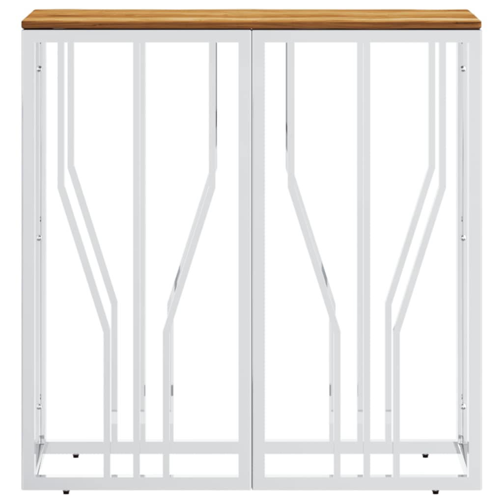 Mesa Consola Acero Inoxidable Y Madera Maciza Acacia Plateada_1