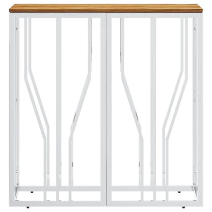 Mesa Consola Acero Inoxidable Y Madera Maciza Acacia Plateada_1