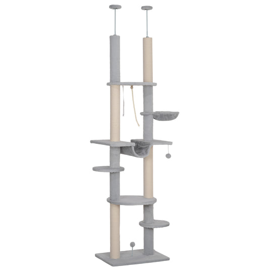 Pawhut Árbol Para Gatos De Suelo A Techo Con Altura Ajustable 225-255 Cm Gris_0