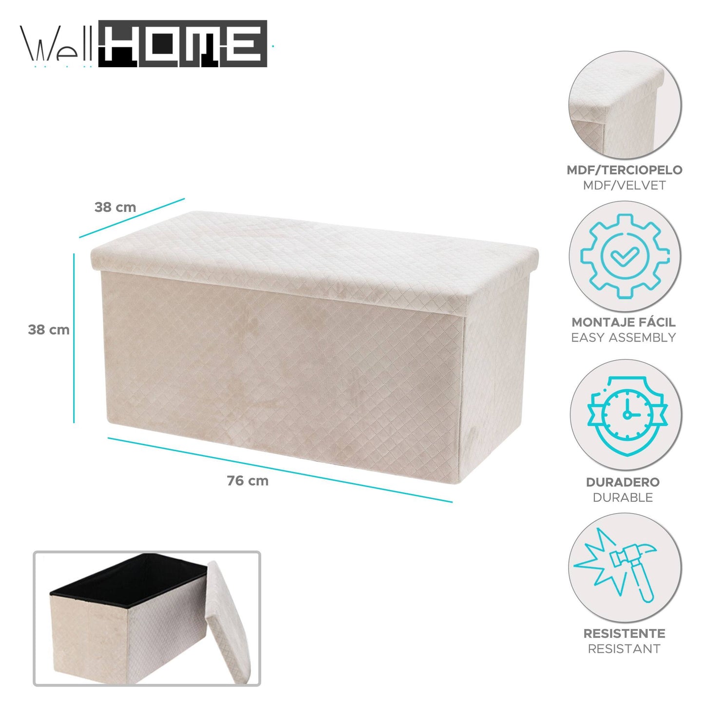 Well Home Banco De Almacenaje En Mdf De 76x38x38cm_1