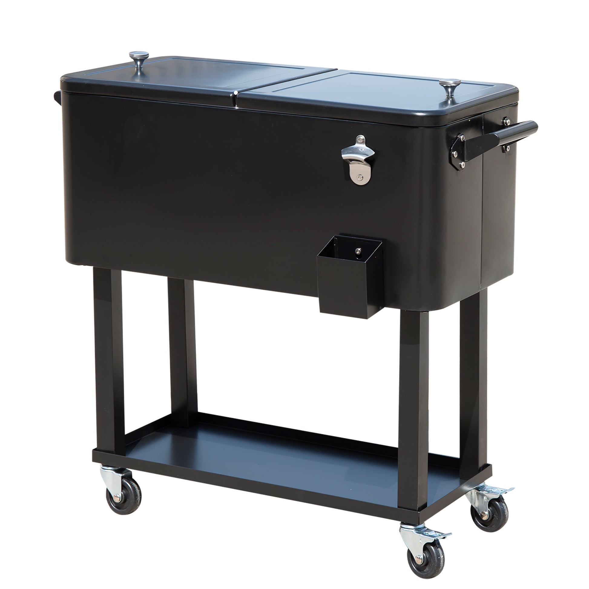 Outsunny Nevera Para Exterior 75,7 L Con Ruedas Abrebotellas Y Estante Negro_0