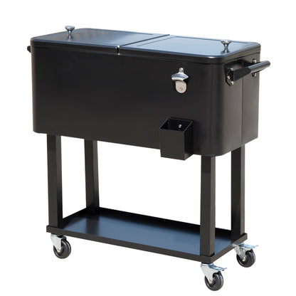 Outsunny Nevera Para Exterior 75,7 L Con Ruedas Abrebotellas Y Estante Negro_0
