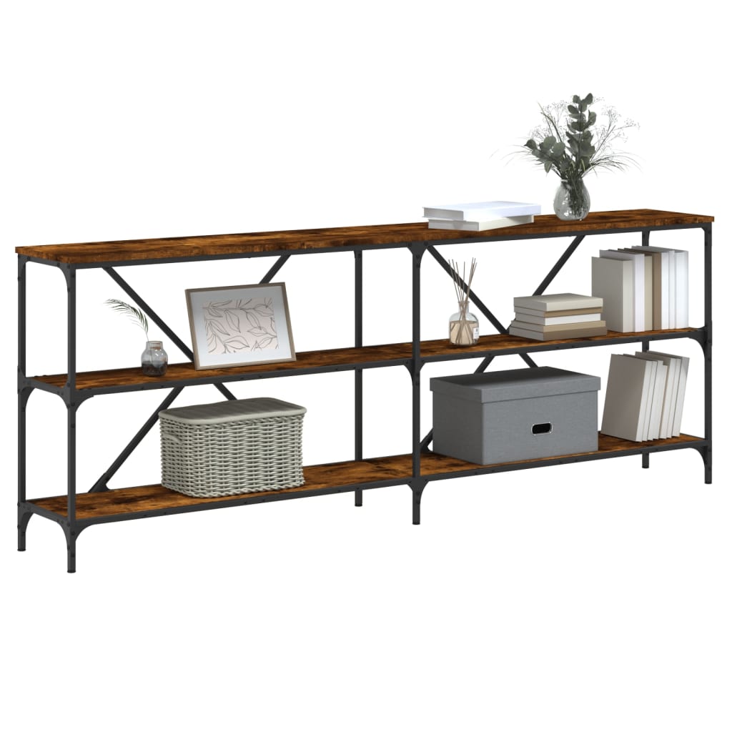 Mesa Consola Hierro Madera Ingeniería Roble Ahumado 200x30x75cm_1