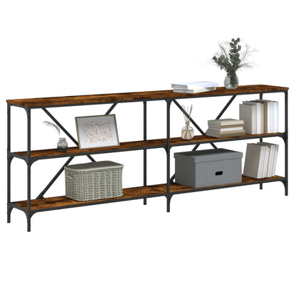 Mesa Consola Hierro Madera Ingeniería Roble Ahumado 200x30x75cm_1