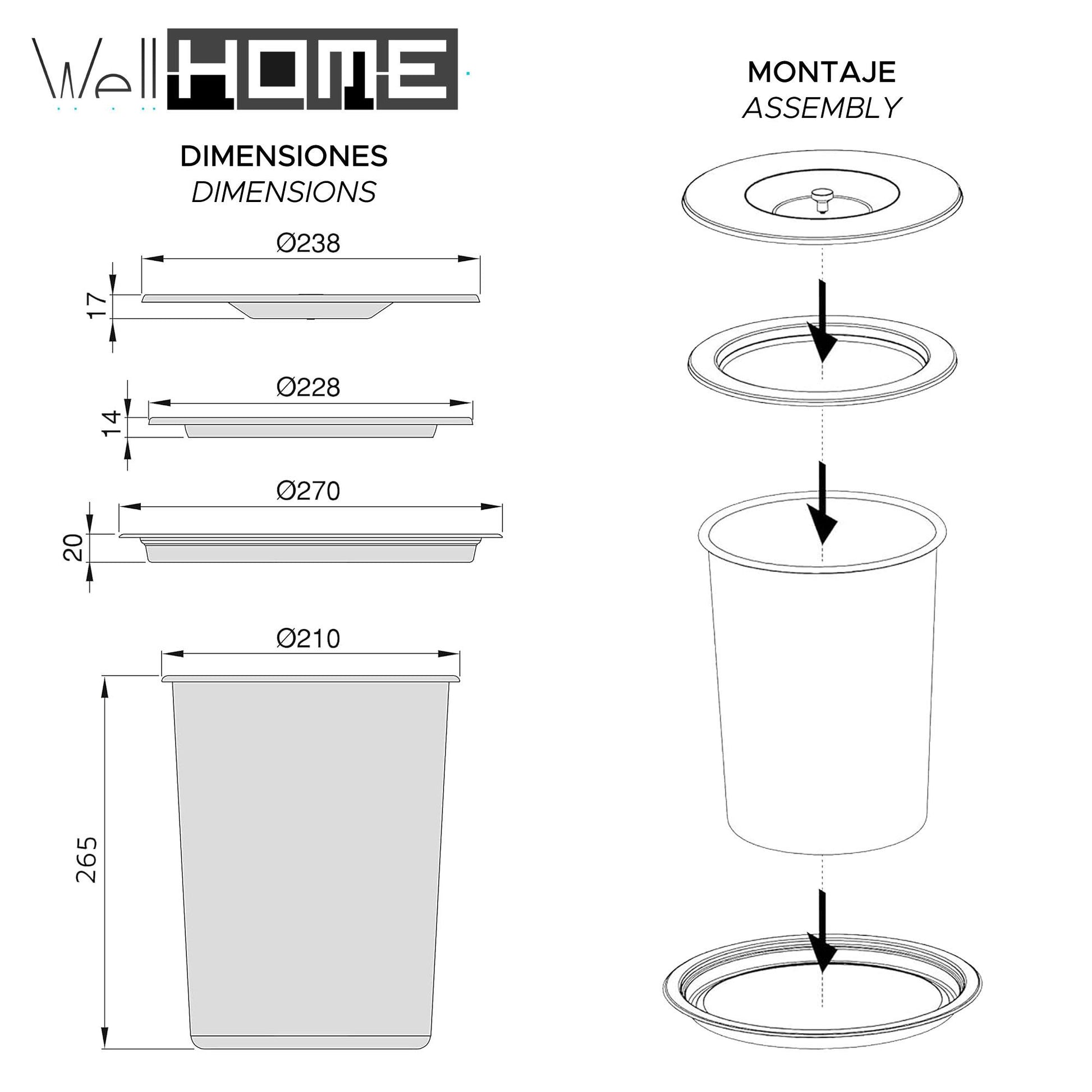 Cubo Integrable En Encimera 8l Tapa Acero Inox Negro
