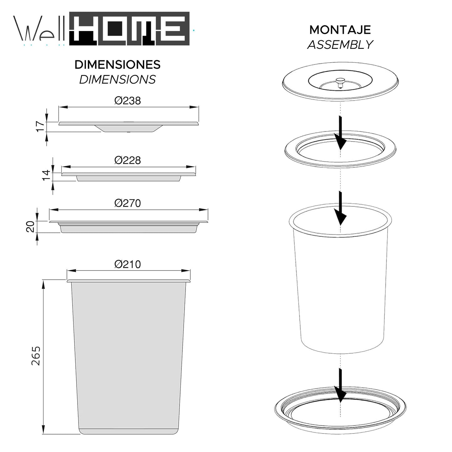 Cubo Integrable En Encimera 8l Tapa Acero Inox Azul