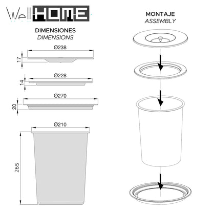 Cubo Integrable En Encimera 8l Tapa Acero Inox Azul