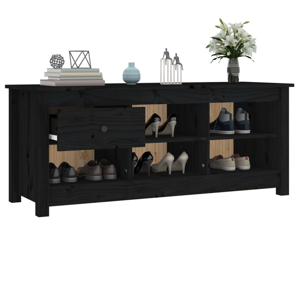 Mueble Zapatero De Madera Maciza De Pino Negro 110x38x45,5 Cm / Vetonek_3