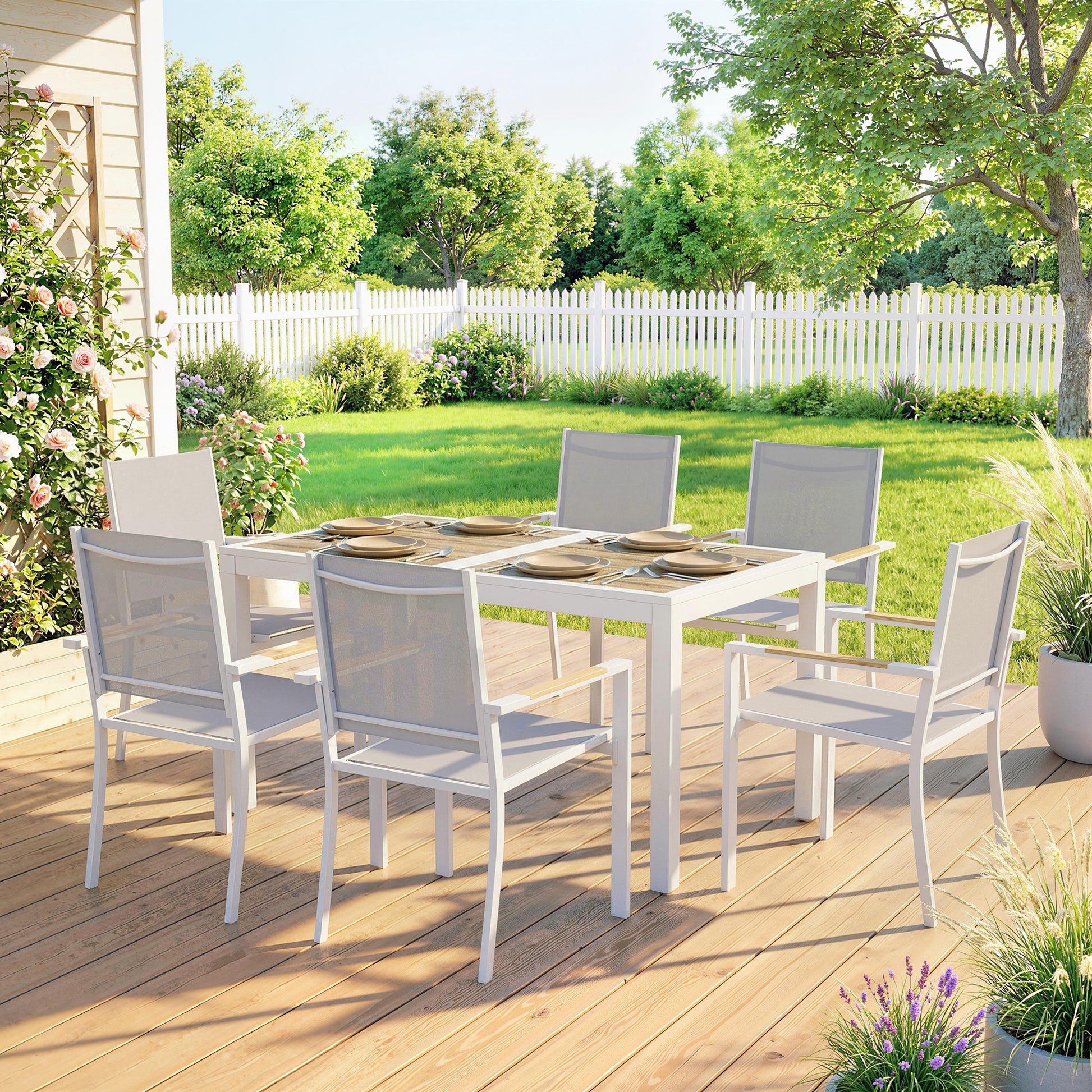 Outsunny Conjunto De Mesa Y Sillas Jardín De 7 Piezas Con Sillas Transpirables_1
