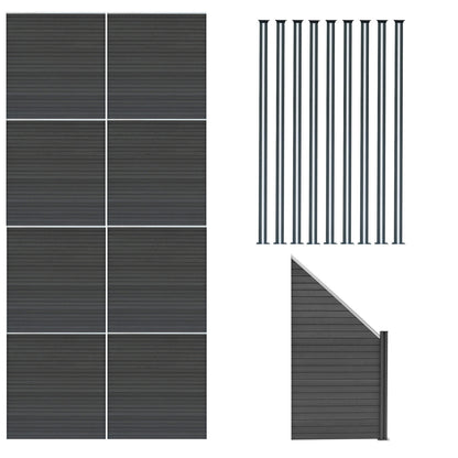 Vallas Para Exteriores De Wpc Y Aluminio - 8x Paneles Cuadrados + 1x Oblicuo + 9x Postes Con Led | Gris_0