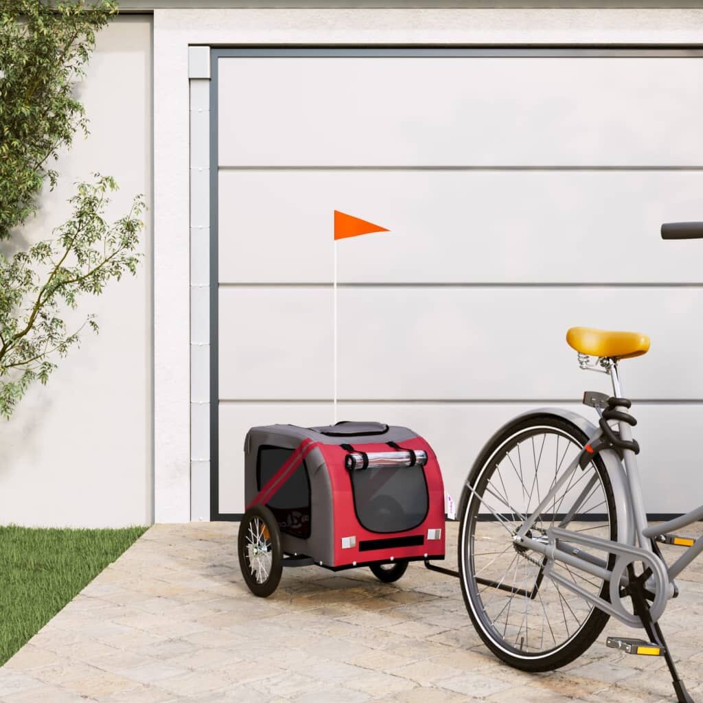 Vidaxl Remolque De Bicicleta Mascotas Hierro Tela Oxford Rojo Gris_1