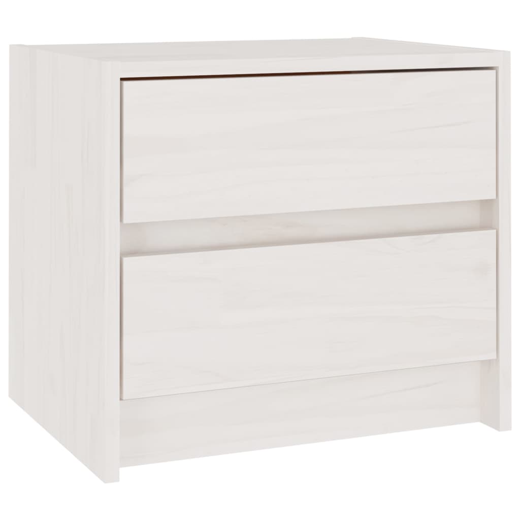 Mesita De Noche Madera Maciza De Pino Blanca 40x30,5x35,5 Cm_0